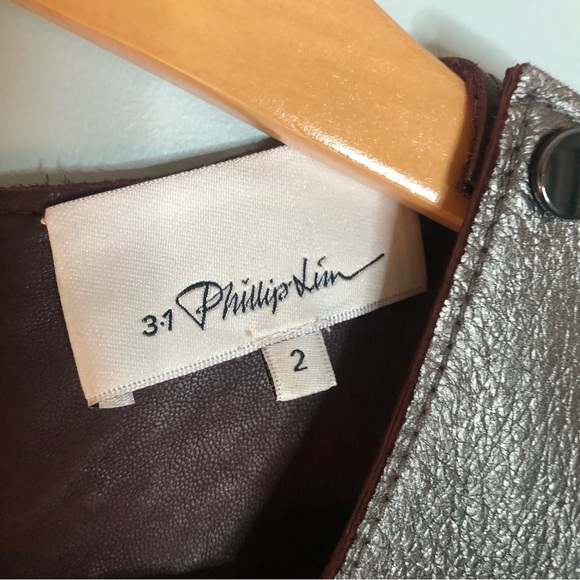 3.1 Phillip Lim Two-Tone Leather Shift Dress in Graphite. Size 2. - Picture 15 of 16